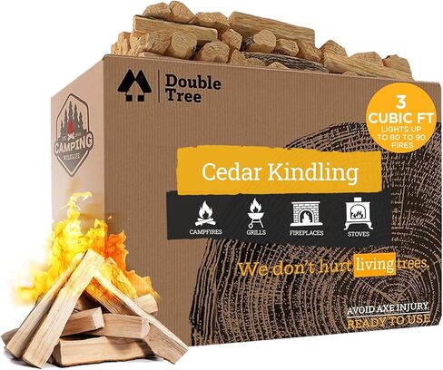 Double Tree Fire Starter Sticks - 100% Natural Cedar Wood Kindling, Quick & Easy Burning for Campfire, Camping Cooking Stove, Fire Pit, Fireplace & Grilling, lndoor & Outdoor - (Medium 1/2 Cubic ft) in Saudi Arabia