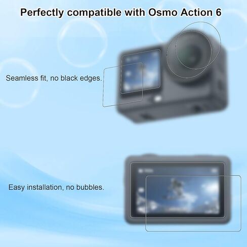 Lens Screen Protector for DJI Osmo Action 6, HD Tempered Glass Front/Rear Screen Protectors Anti-Scratch Lens Film with Silicone Cap Bubble-Free Action Camera Accessories Kit in Saudi Arabia