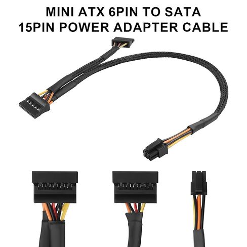 Mini ATX 6Pin to SATA 15Pin Power Adapter Cable, Compatible with CT1250/ECT1205/ECT1250/QCT1250/QCS1250, for SATA HDD/SSD/Optical Drive Power Expansion 45cm+15cm in Saudi Arabia