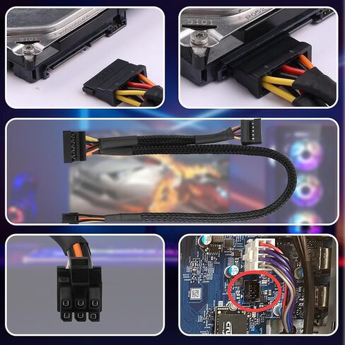 Mini ATX 6Pin to SATA 15Pin Power Adapter Cable, Compatible with CT1250/ECT1205/ECT1250/QCT1250/QCS1250, for SATA HDD/SSD/Optical Drive Power Expansion 45cm+15cm in Saudi Arabia