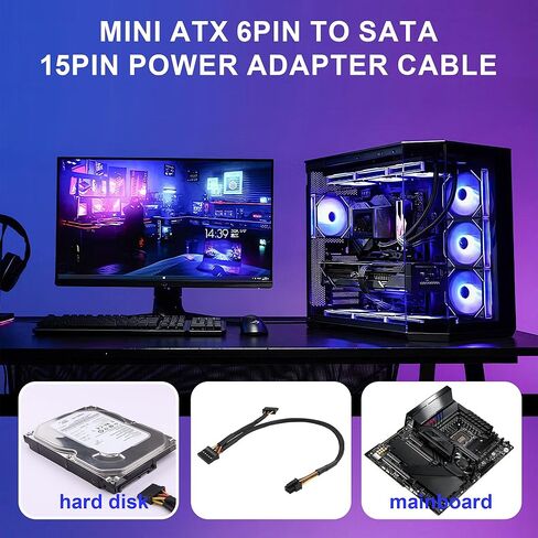 Mini ATX 6Pin to SATA 15Pin Power Adapter Cable, Compatible with CT1250/ECT1205/ECT1250/QCT1250/QCS1250, for SATA HDD/SSD/Optical Drive Power Expansion 45cm+15cm in Saudi Arabia