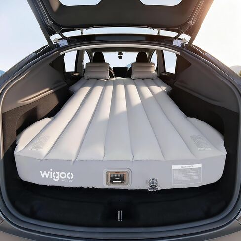 Wigoo 2026 ترقية مرتبة الهواء لطراز Tesla Y [انقر فوق النفخ الذاتي، الراحة على مستوى المنزل] مضخة هواء مدمجة للشحن USB-C وتصميم مريح مع وسادتين، للتخييم لطراز Tesla Y 2020-2026 in Kuwait