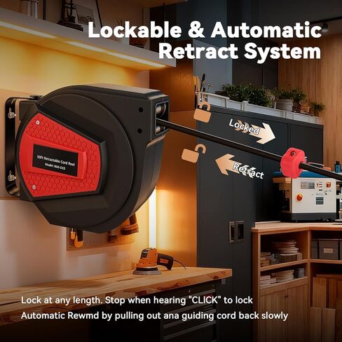 حزمة من بكرات سلك تمديد قابلة للسحب بطول 2-50 قدم - أسلاك تمديد قابلة للسحب للسقف أو الحائط - بكرات سلك طاقة مقاس 14 مع 3 منافذ - قاطع دائرة 13 أمبير + دوار 180 درجة - مدرج في قائمة UL in Kuwait