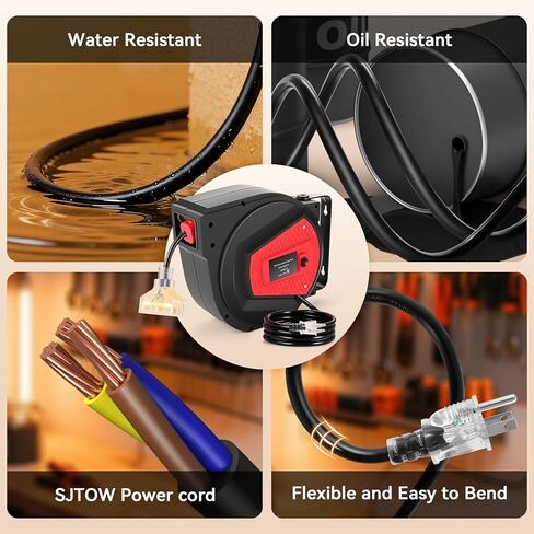 حزمة من بكرات سلك تمديد قابلة للسحب بطول 2-50 قدم - أسلاك تمديد قابلة للسحب للسقف أو الحائط - بكرات سلك طاقة مقاس 14 مع 3 منافذ - قاطع دائرة 13 أمبير + دوار 180 درجة - مدرج في قائمة UL in Kuwait