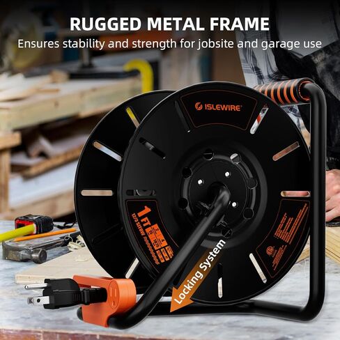 Extension Cord Storage Reel with 4-Grounded Outlets & 2 USB Ports, Heavy Duty Open Cord Reel for 12/3,14/3,16/3 Gauge Power Cord, Hand Wind Retractable, 15A Circuit Breaker, ETL Listed, Orange in Saudi Arabia