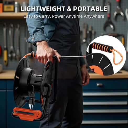 Extension Cord Storage Reel with 4-Grounded Outlets & 2 USB Ports, Heavy Duty Open Cord Reel for 12/3,14/3,16/3 Gauge Power Cord, Hand Wind Retractable, 15A Circuit Breaker, ETL Listed, Orange in Saudi Arabia