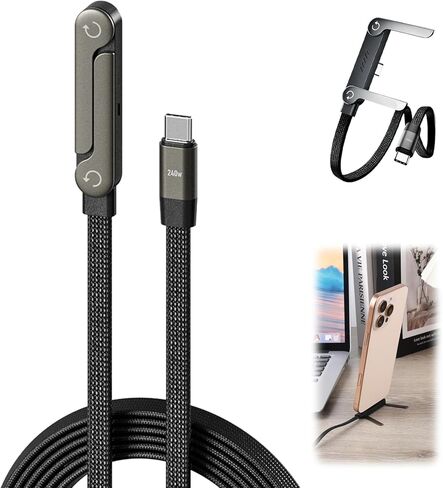 Sideways Phone Charger, 240w Fast Charging Cord, 2-in-1 Invisible Holder Charger Cable,Built-in Phone Stand,Right Angle Multi-Functional Charger Cord,for Smartphones Tablets,C to C in Saudi Arabia