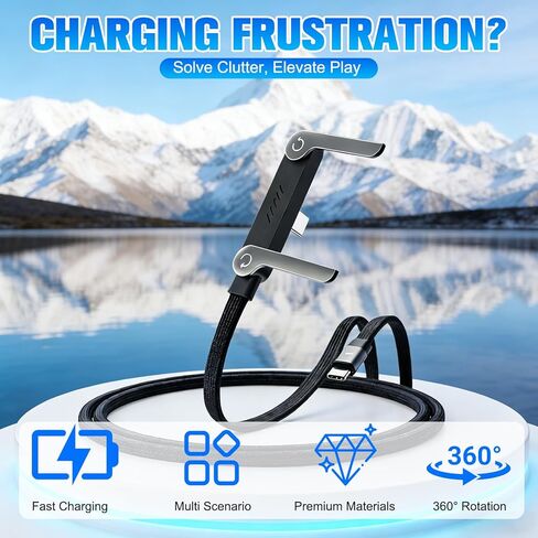 Sideways Phone Charger, 240w Fast Charging Cord, 2-in-1 Invisible Holder Charger Cable,Built-in Phone Stand,Right Angle Multi-Functional Charger Cord,for Smartphones Tablets,C to C in Saudi Arabia