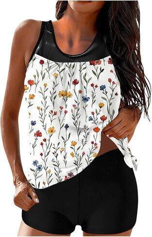 Tankini المايوه للنساء 2026 عطلة بوهو مطبوعة 2 قطعة لباس سباحة الشاطئ السفر ملابس سباحة متواضعة مع السراويل القصيرة in Kuwait