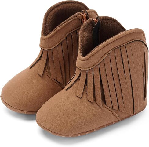 BACSAC Baby Girls Tassel Boots Zipper Infant Western Cowboy Boots Non Slip Toddler Short Boots Soft Comfort First Walker Suede Booties in Saudi Arabia