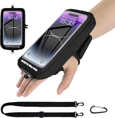 حامل هاتف للجري، حامل هاتف للجري مع حلقة تسلق، شارات هاتف لهاتف iPhone 17 16 15 14 13 12 11Pro Max & Galaxy S25/S24/S23، سوار ذراع للهاتف الخلوي يصل إلى 6.8 بوصة (أسود) in Kuwait