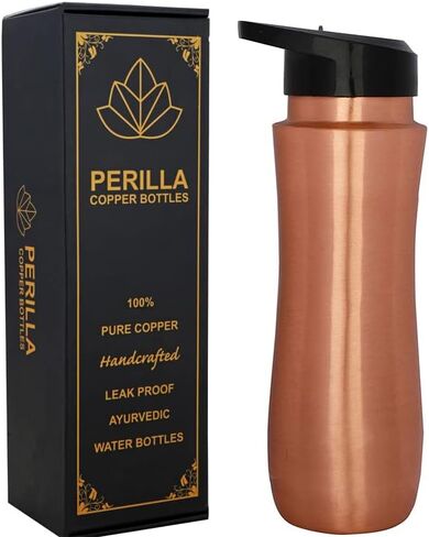 Perilla Home 100% Pure Copper Bottle For Drinking - With Sipper & Lid 25.37 Oz - Ayurvedic Water Bottle Multipurpose Bottle for Gym, Travelling, Outdoors, Indoors Leak Proof (Green) in Saudi Arabia