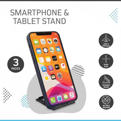 حامل CHARGEWORX للأجهزة اللوحية والهواتف الذكية، 3 قطع | حامل قابل للتعديل مع 6 زوايا رؤية | إطار مرن لأوضاع المناظر الطبيعية والصور الشخصية | حامل الكمبيوتر اللوحي للسفر in Saudi Arabia