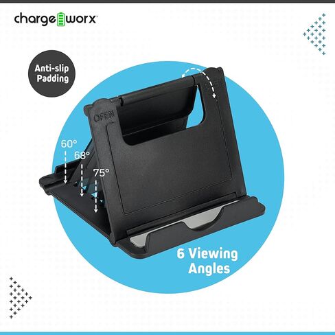 حامل CHARGEWORX للأجهزة اللوحية والهواتف الذكية، 3 قطع | حامل قابل للتعديل مع 6 زوايا رؤية | إطار مرن لأوضاع المناظر الطبيعية والصور الشخصية | حامل الكمبيوتر اللوحي للسفر in Saudi Arabia