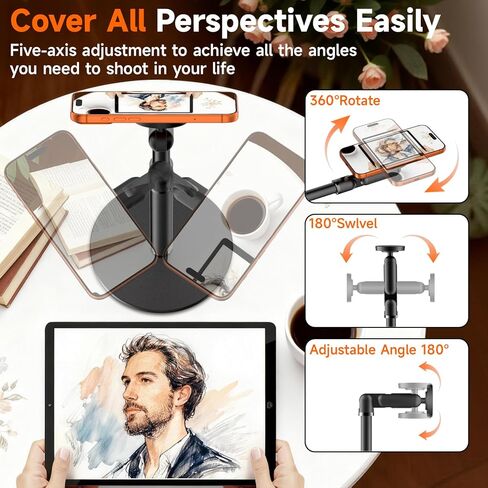 حامل هاتف مغناطيسي دوار 360 درجة لـ MagSafe، حامل كمبيوتر لوحي 2 في 1 قابل للتعديل وحامل هاتف خلوي، حامل هاتف ألومنيوم للمكتب، متوافق مع iPhone 17 16 15 14 13 12 Pro Max وiPad، أسود in Kuwait