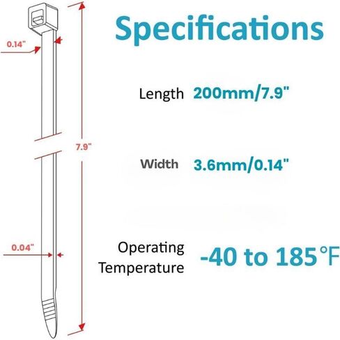 Zip Ties 7.9 Inch Nylon 25 lb Tensile Strength Black 500 Pack for Cable Management, Home Organization, Automotive and Garden Use, White in Saudi Arabia