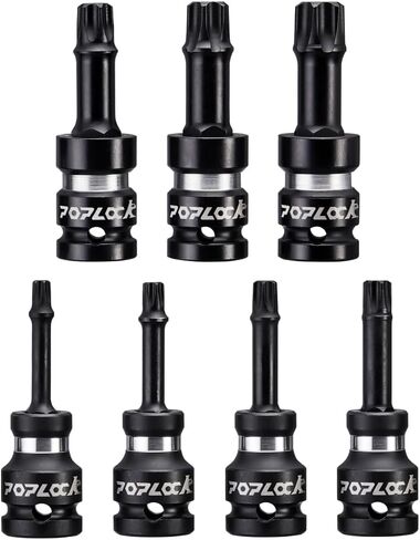 Impact Star Bit Socket Set, 5-Piece Star Socket Bit Set, Allen Socket Bit Sizes T30 to T55, Star Bit Socket Set with Poplock 6-Lobed Impact Star Tips, ½ Inch Drive, Total Length 150 mm in Kuwait