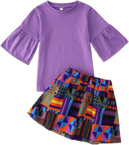 KEKEMI طفل رضيع الفتيات الزي الأفريقي Dashiki أنقرة قميص أسود التاريخ شهر طباعة تنورة مجموعة بوهو الصيف ملابس للحفلات in Saudi Arabia