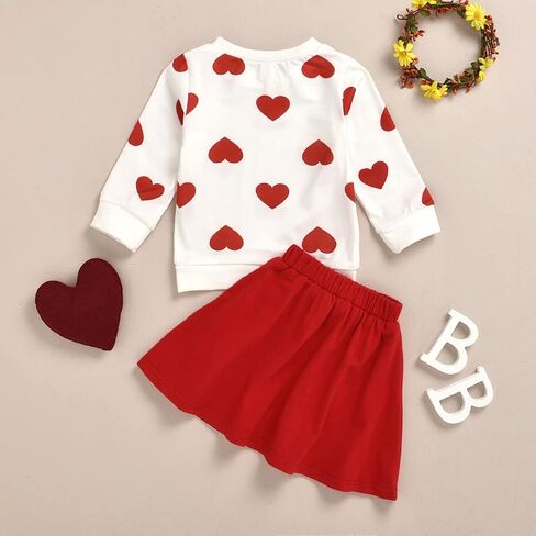 Toddler Baby Girls Valentines Outfits Long Sleeve Heart Print Top + Red Skirt Set in Saudi Arabia