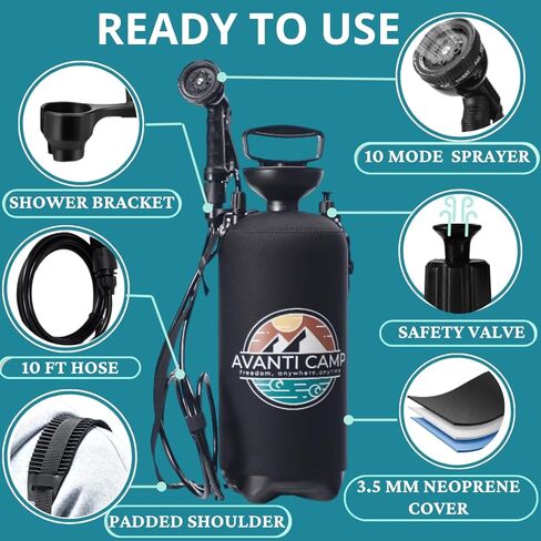 Pressurized Camping Shower – Portable Outdoor Rinse Kit with Hand Pump for Camping, Beach & Van Life – Portable Shower Sprayer for Pets & Gear | AVANTI CAMP in Saudi Arabia