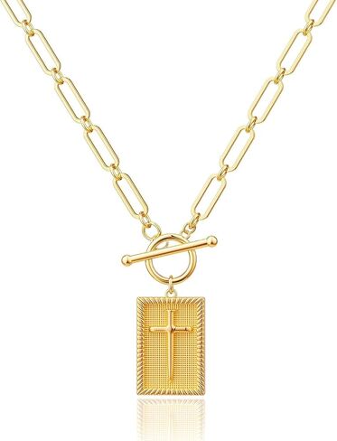 Gold Layered Toggle Necklaces for Women: 14K Gold Plated Dainty Link Chain Necklaces Paperclip Cuban Rope Adjustable Choker T-Bar Toggle Clasp Chunky Necklace for Women Trendy Jewelry in Saudi Arabia