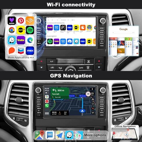 5GWiFi ترقية راديو السيارة لسيارة جيب جراند شيروكي 2008-2013، دودج دورانجو 2011-2013، شاشة لمس 7 بوصة وحدة رأس ستيريو لاسلكية Carplay Android Auto GPS Navigation FM كاميرا بلوتوث RDS Mirror Link in Kuwait