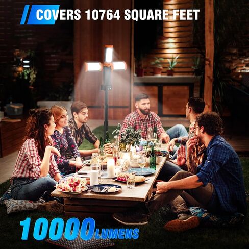 ضوء تخييم 12000 مللي أمبير مع حامل، ضوء عمل قابل لإعادة الشحن، ضوء عمل لاسلكي قابل للتعتيم 10000 لومن مع 3 رؤوس مصابيح LED، مصباح يدوي للطوارئ مغناطيسي مع حامل ثلاثي القوائم قابل للفصل مقاس 79 بوصة in Saudi Arabia