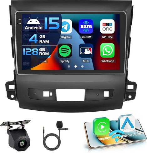 4G 64G لسيارة Mitsubishi Outlander 2007-2013 راديو CarPlay 9 بوصة شاشة لمس داخلية للسيارة ستيريو Android 15 Android Auto Bluetooth 5.0 GPS WiFi 18UI كاميرا احتياطية in Kuwait