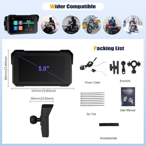 CarPlay Screen for Motorcycle,Portable Wireless Carplay/Android Auto for Motorcycle,5 inch IPS Waterproof Portable Radio GPS Display for Motorbike with Bluetooth,TF Port in Saudi Arabia