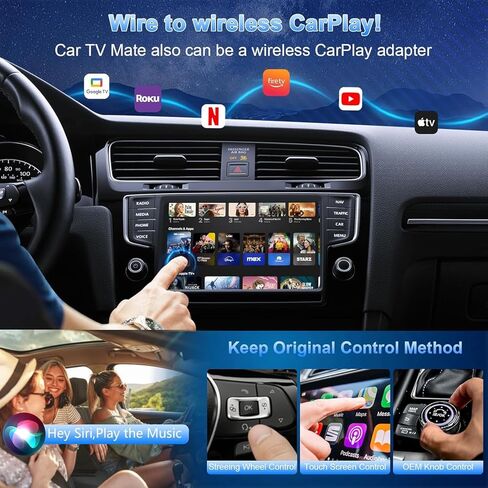 Car TV Mate Pro - محول CarPlay & HDMI اللاسلكي لأجهزة Fire T V Stick وiPhone وAndroid - التوصيل والتشغيل 2K Streaming Dongle لترفيه شاشات السيارات - متوافق مع USB-C وUSB-A (2016+) in Kuwait