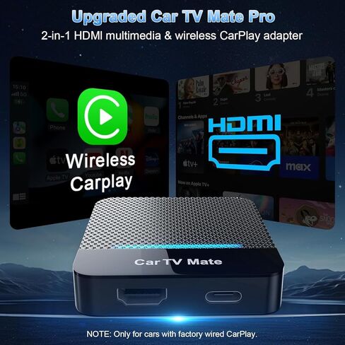 Car TV Mate Pro - محول CarPlay & HDMI اللاسلكي لأجهزة Fire T V Stick وiPhone وAndroid - التوصيل والتشغيل 2K Streaming Dongle لترفيه شاشات السيارات - متوافق مع USB-C وUSB-A (2016+) in Kuwait