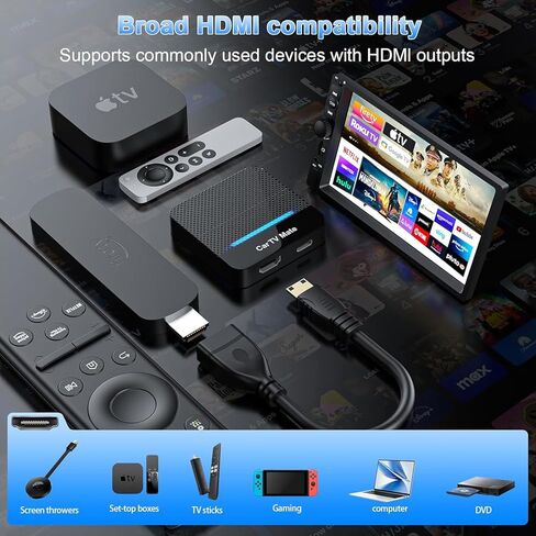 Car TV Mate Pro - محول CarPlay & HDMI اللاسلكي لأجهزة Fire T V Stick وiPhone وAndroid - التوصيل والتشغيل 2K Streaming Dongle لترفيه شاشات السيارات - متوافق مع USB-C وUSB-A (2016+) in Kuwait