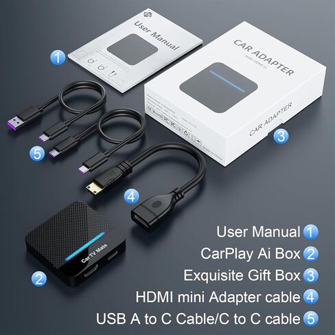 Car TV Mate Pro - محول CarPlay & HDMI اللاسلكي لأجهزة Fire T V Stick وiPhone وAndroid - التوصيل والتشغيل 2K Streaming Dongle لترفيه شاشات السيارات - متوافق مع USB-C وUSB-A (2016+) in Kuwait
