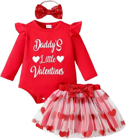 Valentines Baby Girl Outfits Newborn Baby Girls Clothes Long Sleeved Romper Love Heart Dress Headband 0-18 Months in Saudi Arabia