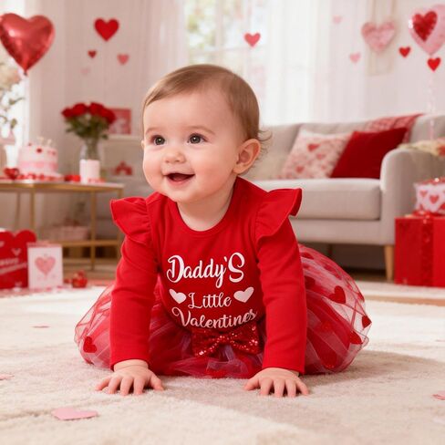 Valentines Baby Girl Outfits Newborn Baby Girls Clothes Long Sleeved Romper Love Heart Dress Headband 0-18 Months in Saudi Arabia