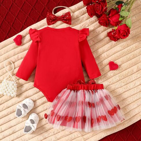 Valentines Baby Girl Outfits Newborn Baby Girls Clothes Long Sleeved Romper Love Heart Dress Headband 0-18 Months in Saudi Arabia