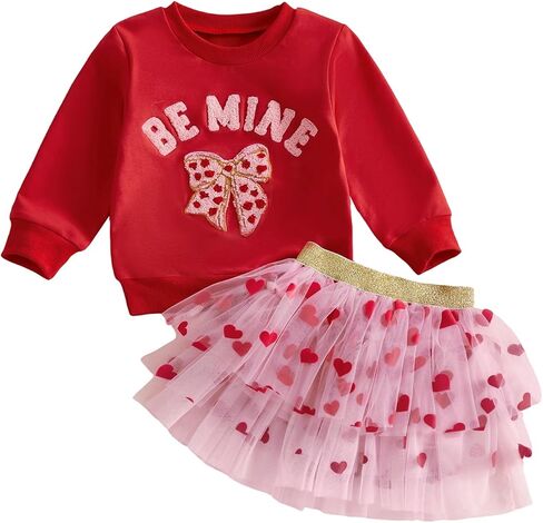 Bmnmsl Toddler Baby Girl Valentines Outfits XOXO Sweatshirt Top + Tutu Skirt 2Pcs Set Long Sleeve Spring Kids Clothes in Saudi Arabia