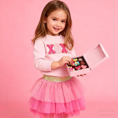 Bmnmsl Toddler Baby Girl Valentines Outfits XOXO Sweatshirt Top + Tutu Skirt 2Pcs Set Long Sleeve Spring Kids Clothes in Saudi Arabia