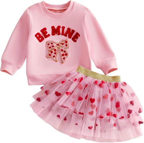 Bmnmsl Toddler Baby Girl Valentines Outfits XOXO Sweatshirt Top + Tutu Skirt 2Pcs Set Long Sleeve Spring Kids Clothes in Saudi Arabia