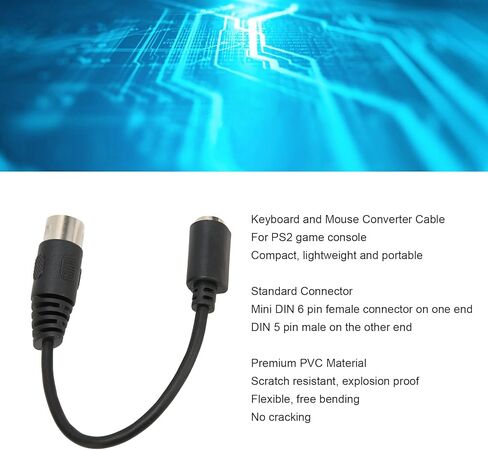 Keyboard Mouse Adapter Cable for PS2 to DIN, 5 Pin Male to 6 Pin Mini DIN Female Converter 0.15m Short Cord for Retro PC Keyboard Mouse Connection in Saudi Arabia