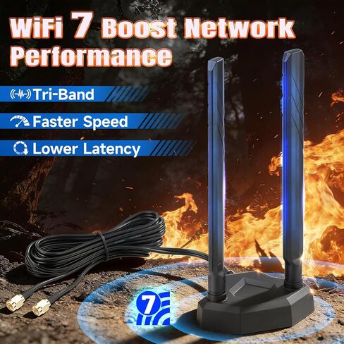 Eightwood WiFi 7 WiFi 6E Antenna Tri-Band 2.4GHz 5GHz 6GHz RP-SMA Antenna with Magnetic Base for Gaming PC Desktop Computer Motherboard PCIe Card, Wireless Router Modem in Saudi Arabia