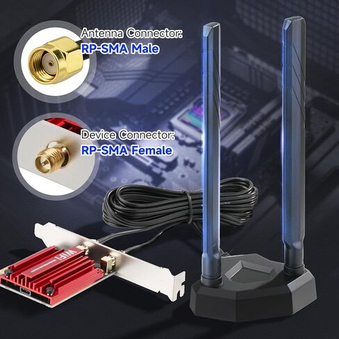 Eightwood WiFi 7 WiFi 6E Antenna Tri-Band 2.4GHz 5GHz 6GHz RP-SMA Antenna with Magnetic Base for Gaming PC Desktop Computer Motherboard PCIe Card, Wireless Router Modem in Saudi Arabia