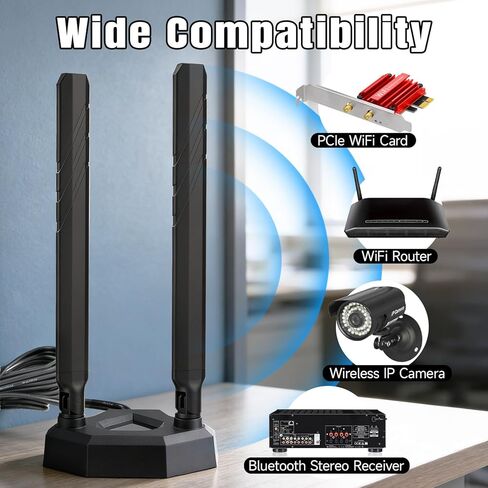 Eightwood WiFi 7 WiFi 6E Antenna Tri-Band 2.4GHz 5GHz 6GHz RP-SMA Antenna with Magnetic Base for Gaming PC Desktop Computer Motherboard PCIe Card, Wireless Router Modem in Saudi Arabia