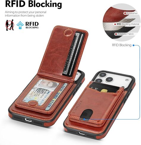 Compatible with Magsafe 2 in 1 Detachable iPhone 17 Pro Max Wallet Case with Card Holder,Women Men Magnetic PU Leather RFID Blocking Flip Kickstand Credit Slots,for Apple 17 ProMax,Brown in Saudi Arabia
