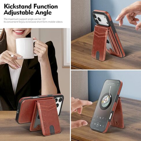 Compatible with Magsafe 2 in 1 Detachable iPhone 17 Pro Max Wallet Case with Card Holder,Women Men Magnetic PU Leather RFID Blocking Flip Kickstand Credit Slots,for Apple 17 ProMax,Brown in Saudi Arabia
