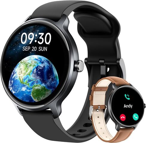 ساعة ذكية للنساء، ساعة ذكية بشاشة AMOLED 1.27 بوصة مع الرد/إجراء مكالمة لهواتف iPhone/Android/Samsung، متتبع اللياقة البدنية مع أكثر من 120 وضعًا رياضيًا، معدل ضربات القلب/النوم/مراقبة الصحة، مقاومة للماء IP68، شريطين in Saudi Arabia