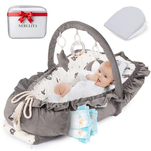 Newborn Lounger Pink - Flexible & Portable w/Infant Support Cushion, Soft & Breathable 100% Cotton - Multi-Use Supervised Baby Lounger for Floor, Travel, Changing Mat Alternative - Premium in Saudi Arabia