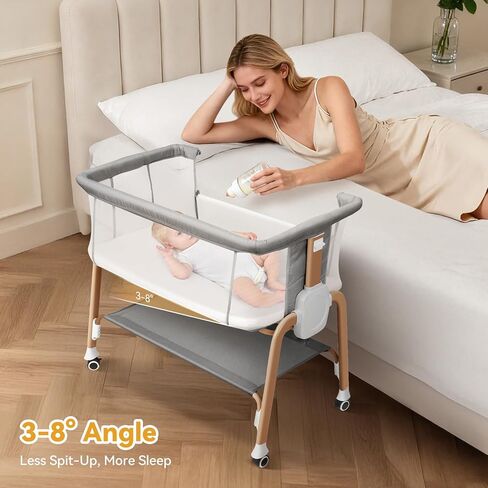 Bassinet Bedside Sleeper, Bedside Bassinet for Newborn, Baby Bassinet with 5 Adjustable Height, Rocking Bassinet with Wheels, Breathable Mesh & Mattress, Easy Folding Portable Bedside Crib(Gray) in Saudi Arabia
