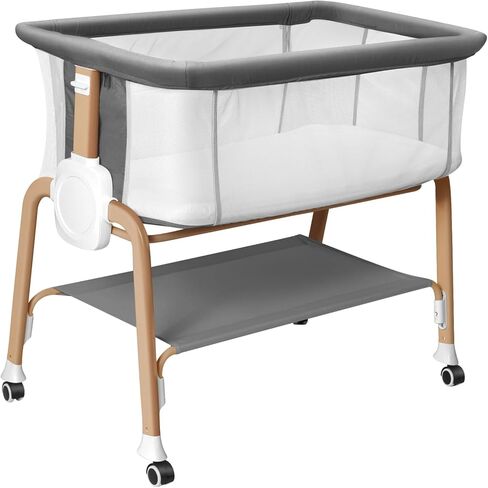 Bassinet Bedside Sleeper, Bedside Bassinet for Newborn, Baby Bassinet with 5 Adjustable Height, Rocking Bassinet with Wheels, Breathable Mesh & Mattress, Easy Folding Portable Bedside Crib(Gray) in Saudi Arabia
