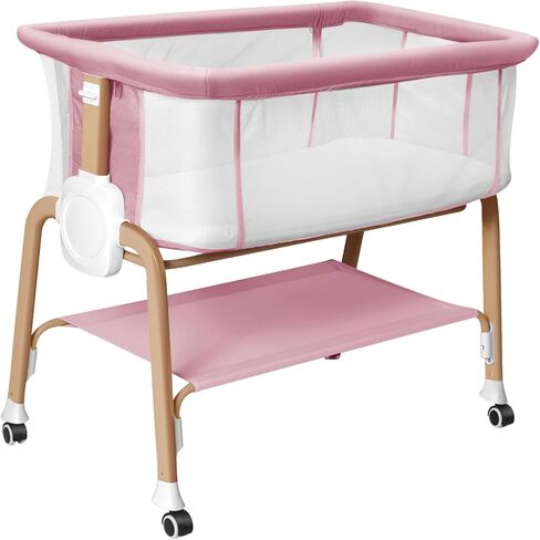 Bassinet Bedside Sleeper, Bedside Bassinet for Newborn, Baby Bassinet with 5 Adjustable Height, Rocking Bassinet with Wheels, Breathable Mesh & Mattress, Easy Folding Portable Bedside Crib(Gray) in Saudi Arabia